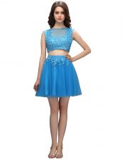 Fabulous Mini Length Baby Blue Prom Party Dress Bateau Sleeveless Zipper