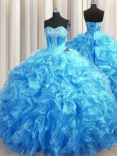 Wonderful Baby Blue Quinceanera Gowns Sweetheart Sleeveless Sweep Train Lace Up