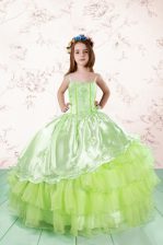 Superior Ruffled Yellow Green Sleeveless Organza Lace Up Pageant Gowns For Girls for Party and Wedding Party