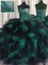 Hot Selling Organza and Tulle Sleeveless Floor Length Sweet 16 Dress and Beading and Ruffles
