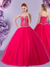  Ball Gowns Sweet 16 Dress Hot Pink Sweetheart Tulle Sleeveless Floor Length Lace Up