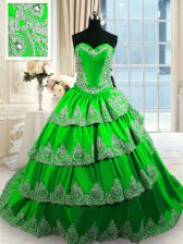  Beading and Appliques and Ruffled Layers Vestidos de Quinceanera Lace Up Sleeveless With Train Court Train