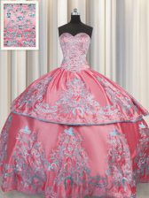  Sleeveless Floor Length Beading and Embroidery Lace Up Quinceanera Dresses with Rose Pink