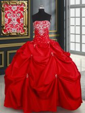 Delicate Red Sleeveless Beading and Pick Ups Floor Length Quinceanera Dresses
