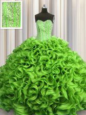 Admirable Visible Boning Sleeveless Lace Up Floor Length Beading and Ruffles Quinceanera Dress
