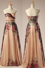 Amazing Sleeveless Chiffon Floor Length Zipper Dress for Prom in Champagne with Embroidery