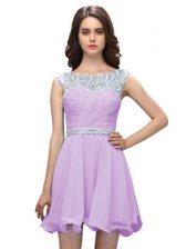  Scoop Lavender Zipper Dress for Prom Beading Sleeveless Mini Length