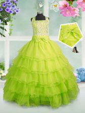  Apple Green Zipper Square Beading and Ruffled Layers Little Girls Pageant Dress Wholesale Organza Sleeveless