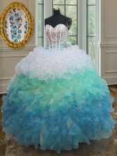 Sweet Sweetheart Sleeveless Quinceanera Dress Floor Length Beading and Ruffles Multi-color Organza