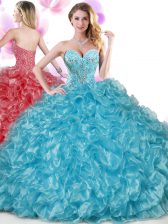  Floor Length Blue Quinceanera Gown Sweetheart Sleeveless Lace Up