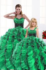  Green Sweetheart Lace Up Beading and Appliques and Ruffles Quince Ball Gowns Sleeveless