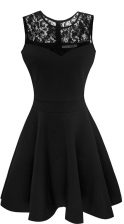 Eye-catching Scoop Sleeveless Tea Length Lace Zipper Evening Dress with Black