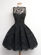  Black A-line Bateau Sleeveless Lace Knee Length Zipper Appliques Homecoming Dress