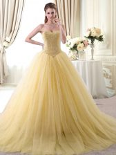 Fantastic Gold Sleeveless Floor Length Beading Lace Up Ball Gown Prom Dress