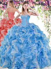 Clearance Organza Sleeveless Floor Length Quinceanera Gown and Beading and Ruffles