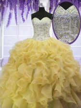 Dramatic Organza Sleeveless Floor Length Quinceanera Dress and Beading and Ruffles