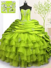  Sleeveless Brush Train Lace Up With Train Beading and Appliques and Ruffled Layers and Pick Ups Sweet 16 Dresses