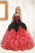 Attractive Black and Orange Organza Lace Up Party Dress for Girls Sleeveless Floor Length Beading and Ruffles