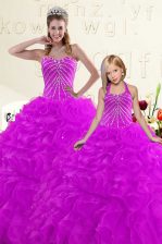 Flare Organza Sleeveless Floor Length Quinceanera Gowns and Beading and Ruffles