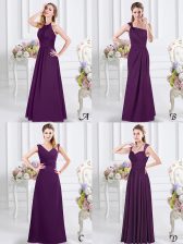 High Class Empire Dama Dress Purple Halter Top Chiffon Sleeveless Floor Length Lace Up