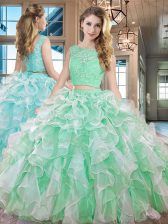 Fine Two Pieces Quinceanera Gown Apple Green Bateau Organza Sleeveless Floor Length Lace Up
