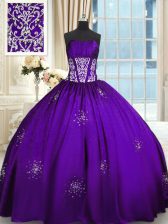  Sweetheart Sleeveless Taffeta Sweet 16 Dress Beading and Appliques and Ruching Lace Up
