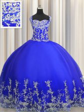  Halter Top Organza Sleeveless Floor Length Quinceanera Gown and Beading and Appliques