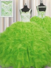 Top Selling Yellow Green Straps Lace Up Beading and Ruffles Sweet 16 Quinceanera Dress Sleeveless