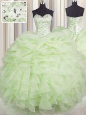 Hot Selling Sweetheart Sleeveless Organza Ball Gown Prom Dress Beading and Ruffles Lace Up