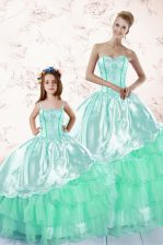 Delicate Apple Green Long Sleeves Embroidery and Ruffled Layers Floor Length Quinceanera Gowns