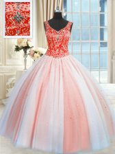 Customized Sequins Multi-color Sleeveless Tulle Lace Up Ball Gown Prom Dress for Military Ball and Sweet 16 and Quinceanera