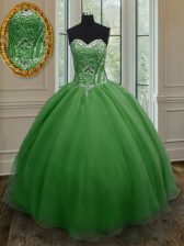  Dark Green Sleeveless Beading and Ruching Floor Length Quinceanera Gown