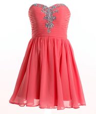 Sophisticated Sweetheart Sleeveless Lace Up Prom Dress Watermelon Red Chiffon