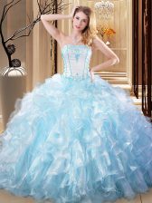  Light Blue Sleeveless Embroidery and Ruffles Floor Length Quinceanera Gowns