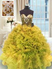  Ball Gowns Sweet 16 Quinceanera Dress Gold Sweetheart Organza Sleeveless Floor Length Lace Up