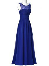 Dramatic Royal Blue Zipper Scoop Beading Prom Party Dress Chiffon Sleeveless