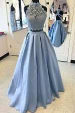  Sleeveless Lace Criss Cross Prom Dresses with Light Blue