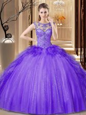  Purple Quinceanera Dress Military Ball and Sweet 16 and Quinceanera with Sequins Scoop Sleeveless Lace Up