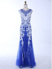  Mermaid Scoop Sleeveless Backless Prom Evening Gown Royal Blue Chiffon