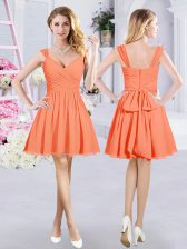 Super Orange Sleeveless Mini Length Ruching and Belt Zipper Court Dresses for Sweet 16