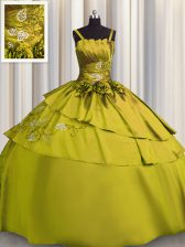 Best Satin Sleeveless Floor Length Vestidos de Quinceanera and Beading and Embroidery