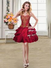  Wine Red Lace Up Sweetheart Beading and Appliques and Pick Ups Prom Party Dress Taffeta Sleeveless