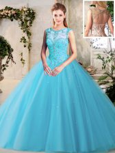 Gorgeous Scoop Tulle Sleeveless Floor Length Quince Ball Gowns and Beading