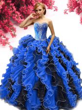  Sweetheart Sleeveless Lace Up 15th Birthday Dress Blue And Black Organza