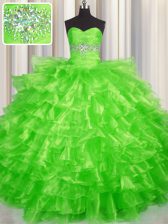 Popular Ball Gowns Sweetheart Sleeveless Organza Floor Length Lace Up Beading and Ruffled Layers Sweet 16 Quinceanera Dress