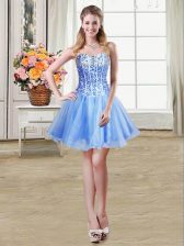 Ideal Blue Ball Gowns Sequins Prom Dress Lace Up Organza Sleeveless Mini Length