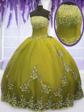 Luxury Olive Green Sleeveless Floor Length Appliques Zipper Quinceanera Dresses