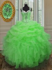 Admirable Ball Gowns Organza Straps Sleeveless Beading and Ruffles Floor Length Zipper Quinceanera Dresses