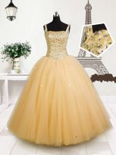 Customized Sequins Orange Sleeveless Tulle Lace Up Kids Formal Wear for Party and Wedding Party