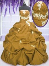 Clearance Sleeveless Taffeta Floor Length Lace Up Ball Gown Prom Dress in Brown with Appliques and Pick Ups